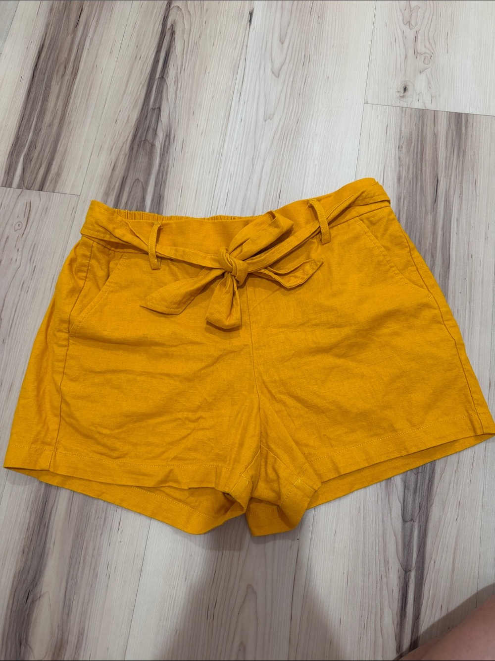 J. Crew Tie-Waist Linen Cotton Shorts Mustard